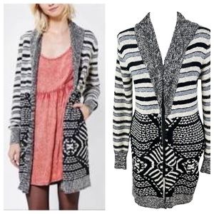 Ecote Black And Gray Patterned Open Front Cardigan